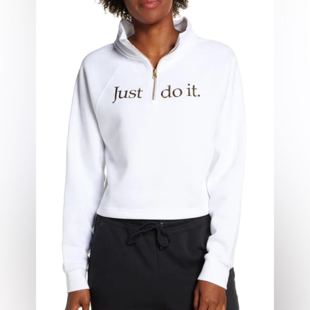 Nike Sportswear 1/4 Zip Crop Pullover Sweatshirt - Burgundy/Gold - Medium